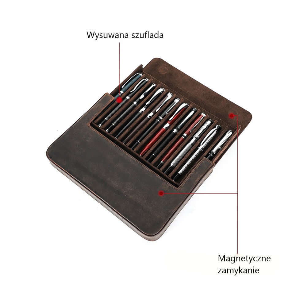 Skórzany futerał na dwanaście piór - różne kolory - prawdziwa skóra - Pióropuszek