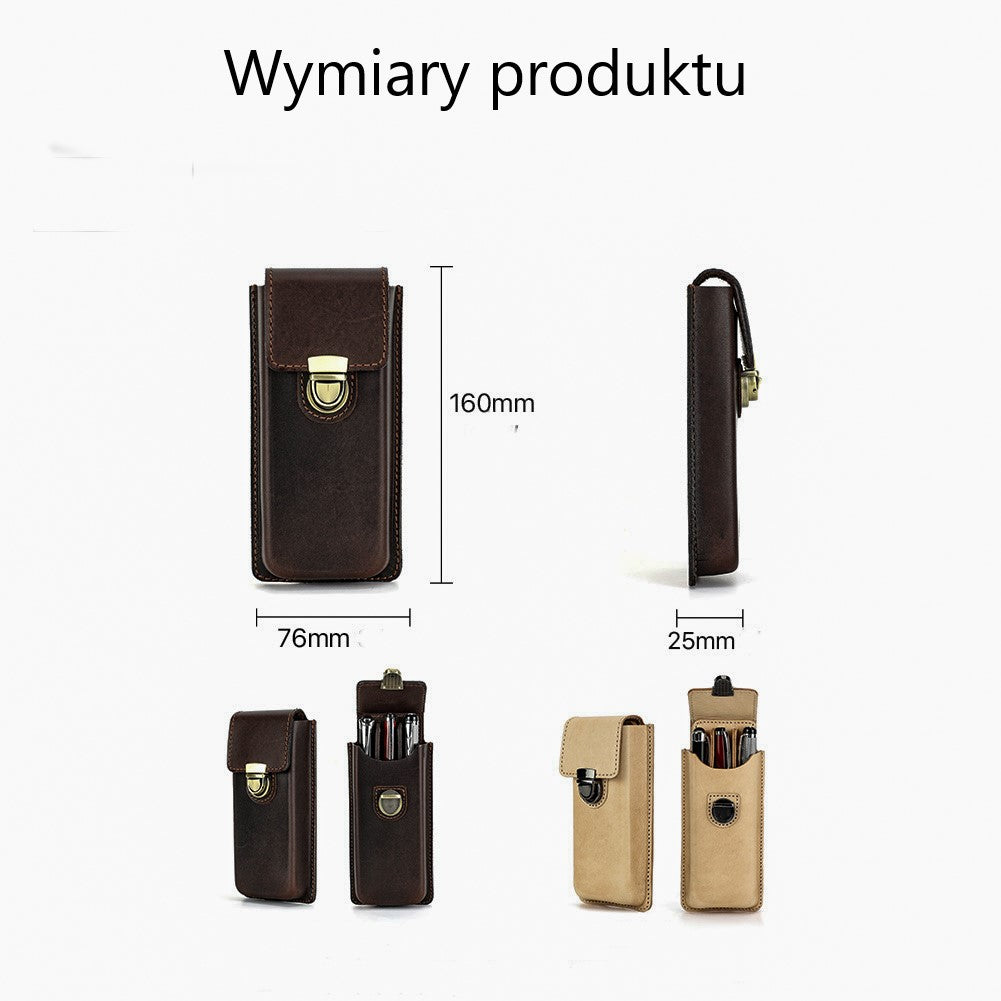 Etui na pióra - potrójne - zamykanie na klamrę - skóra naturalna