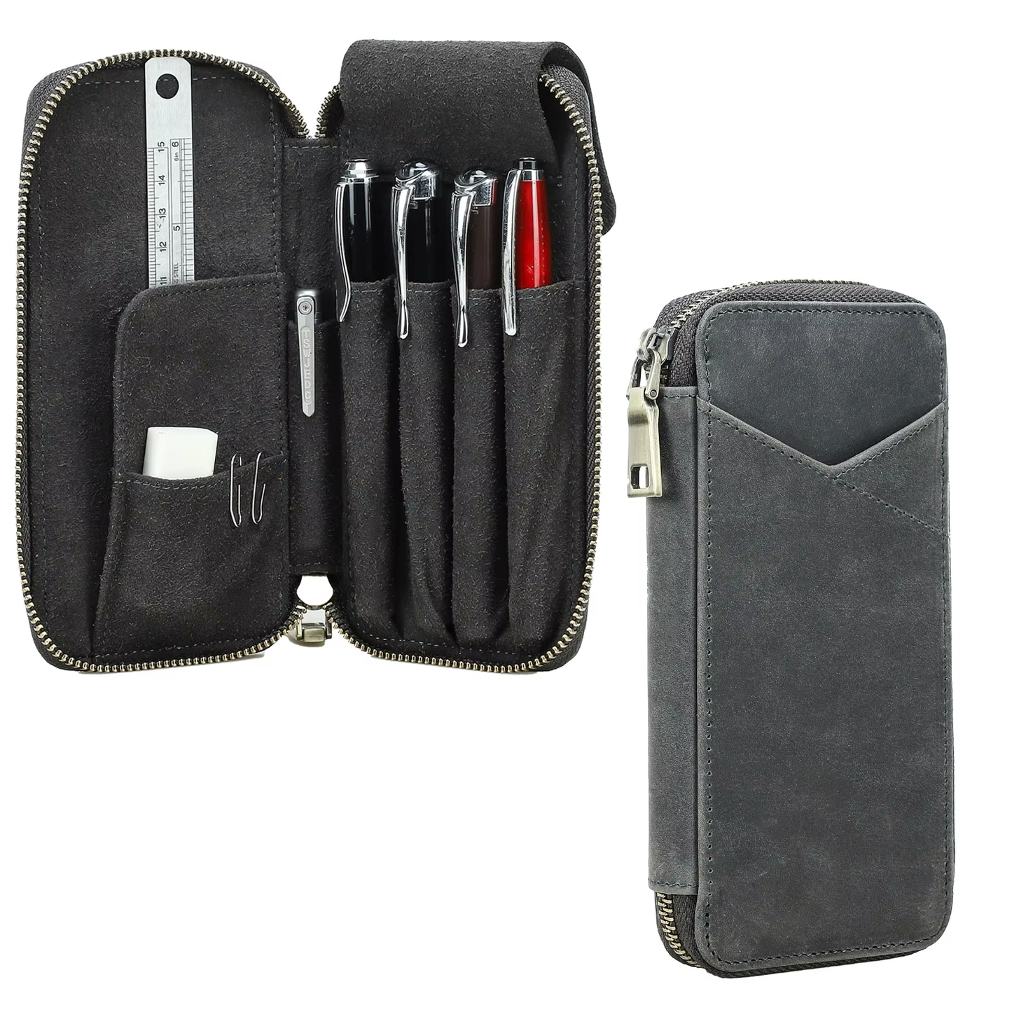 Skórzane etui na 4 pióra i akcesoria – zamykane na suwak