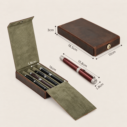 Skórzane etui na 4 pióra z klapką – vintage, zamknięcie magnetyczne