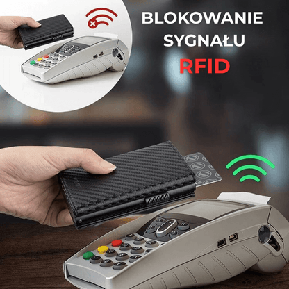 Skórzany portfel carbon z ochroną RFID - zamykanie magnetyczne