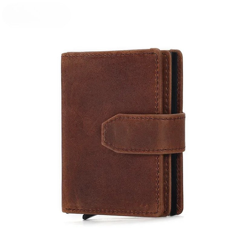 Leather wallet with RFID protection - clip closure - brown