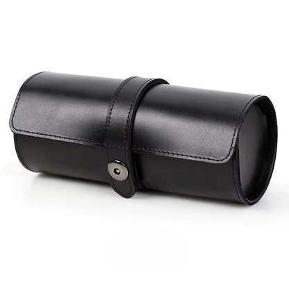 Skórzane etui na 3 zegarki – elegancki futerał podróżny w stylu roll w czarnym kolorze.
