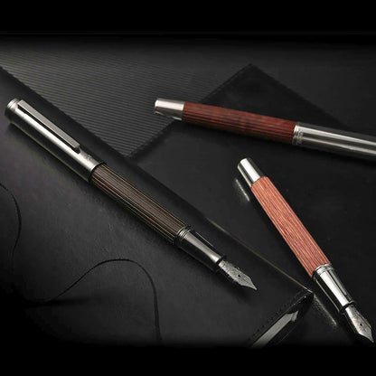 Retro Grooved Fountain Pen - Grooved Wooden Finish - Screw-On