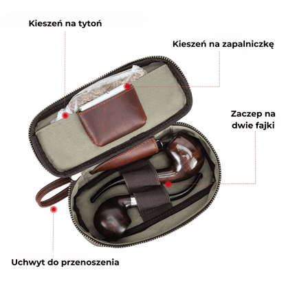 Futerał na fajkę i akcesoria - podwójny mały - skóra naturalna