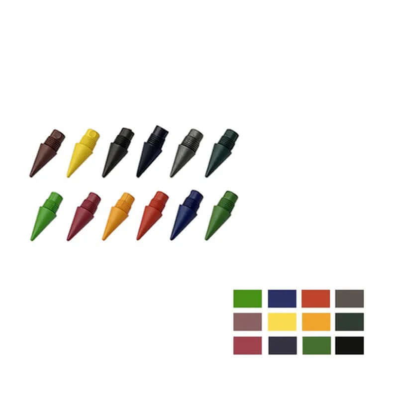 Colorful replacement leads for Retro Pencil Bold, shown in a variety of colors with metal threads, ideal for sketching and design.