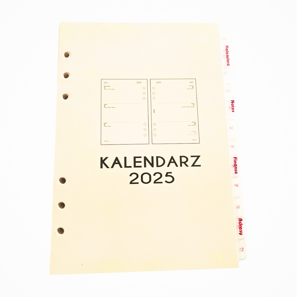 Wkłady do notatnika A5 - kalendarz 2025, organizer 2025