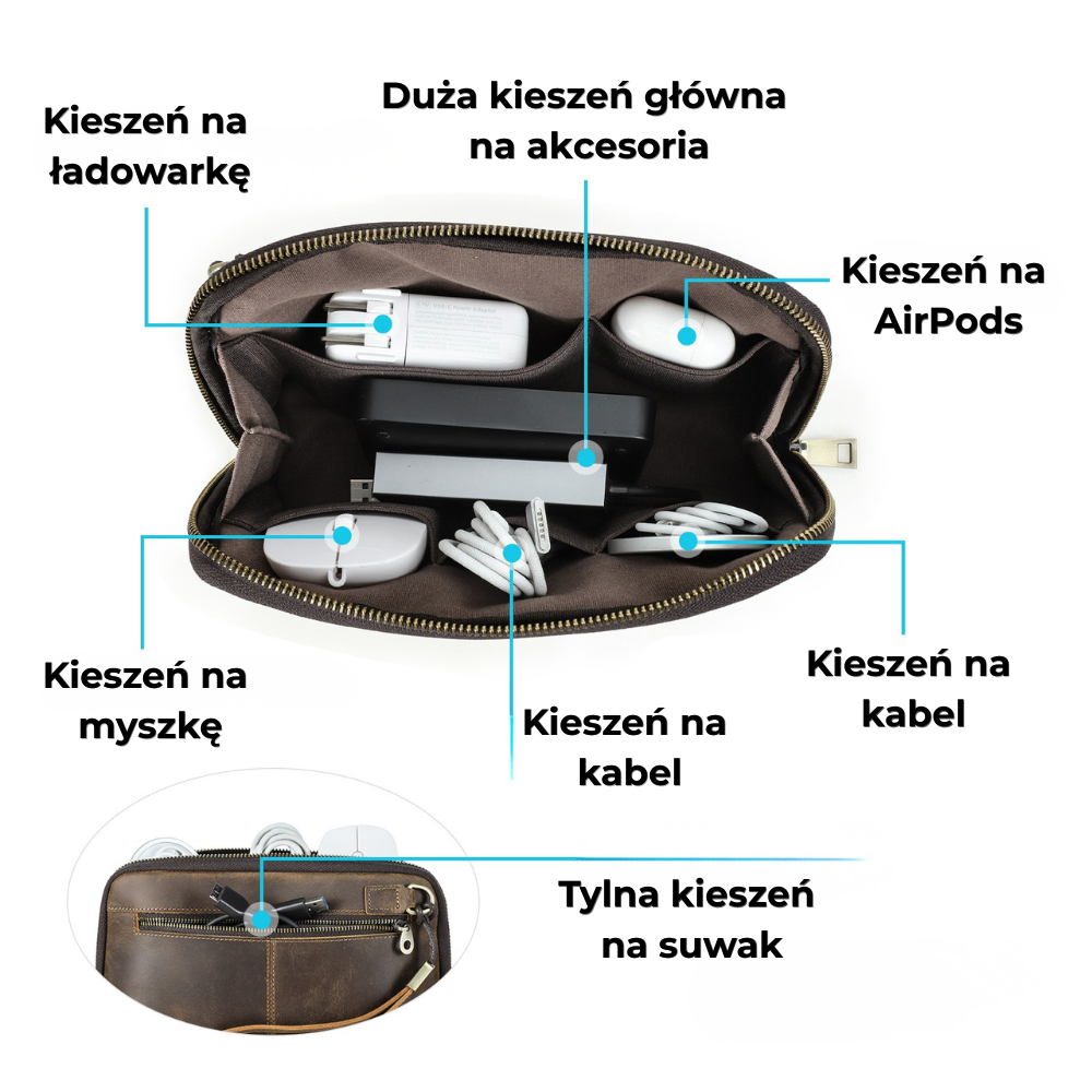 Saszetka na akcesoria Apple ze skóry naturalnej – brązowa