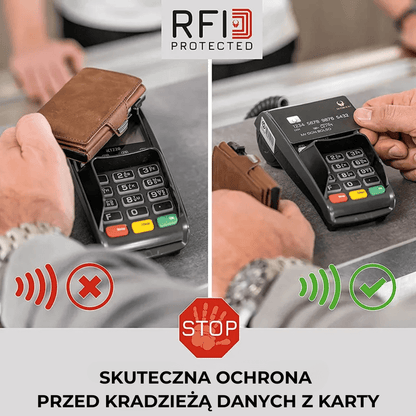 Skórzany portfel retro z ochroną RFID - zamykany na klips
